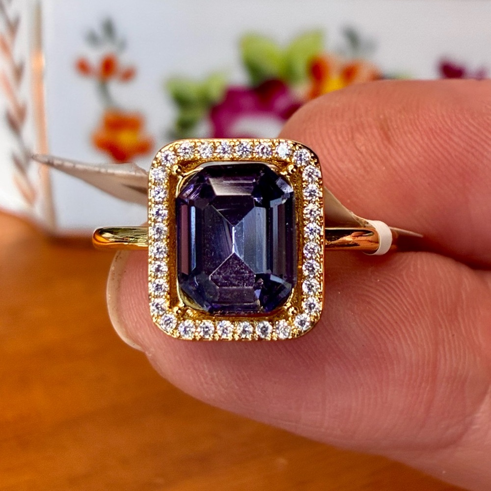 Charter Club Gold Ring with Deep Blue Gem